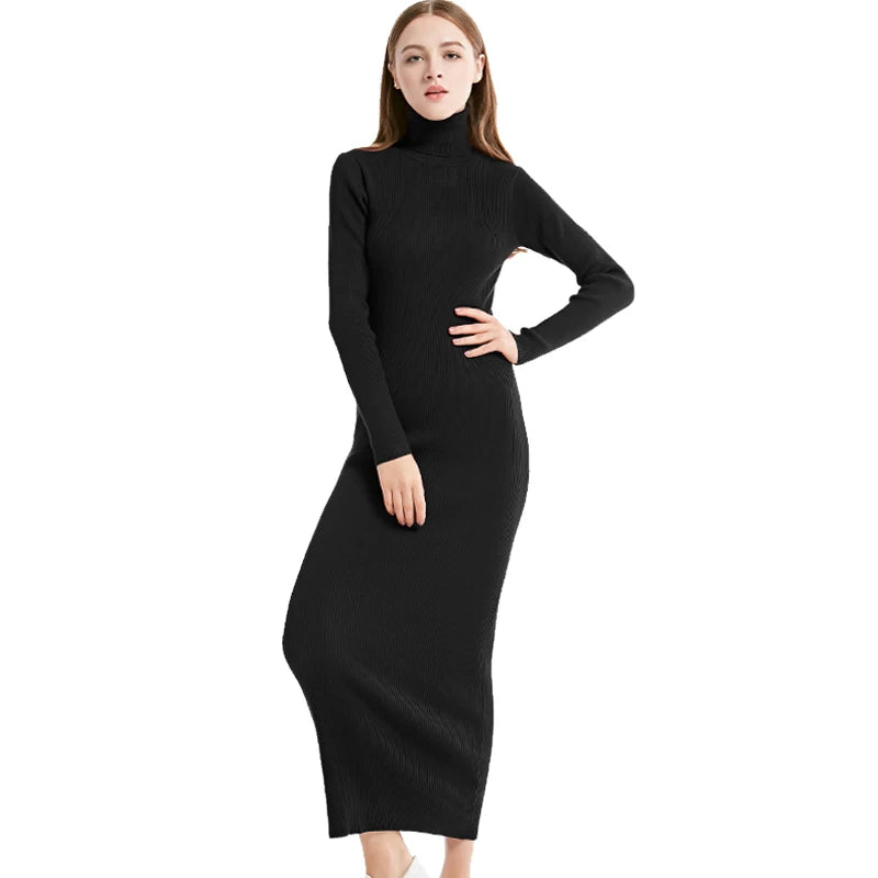 New Fashion Knit Style Long Sleeve Turtleneck Party Dress.