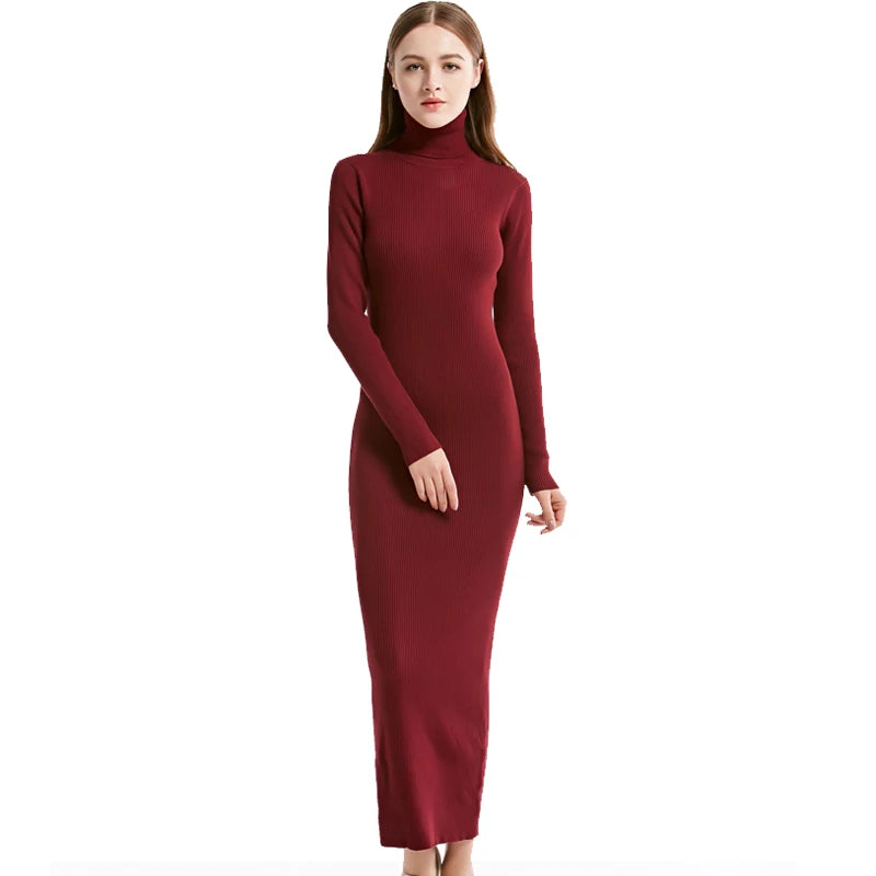 New Fashion Knit Style Long Sleeve Turtleneck Party Dress.