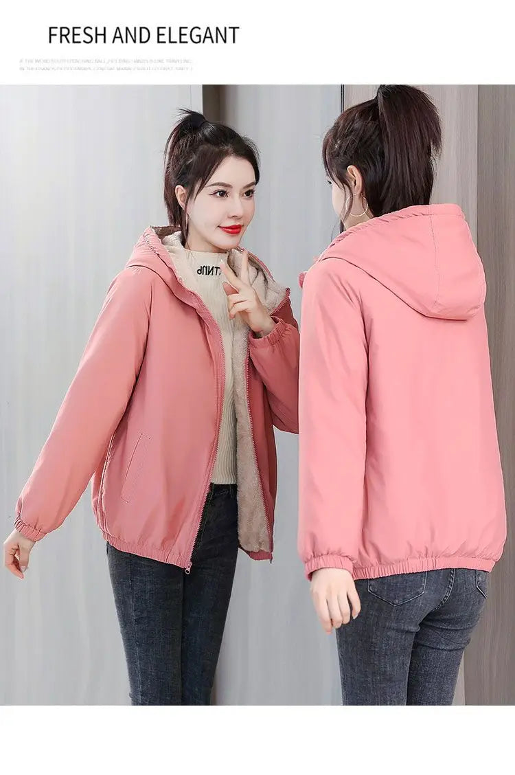 Women's Fleece Coat Winter Warm Thicken Solid Windbreaker