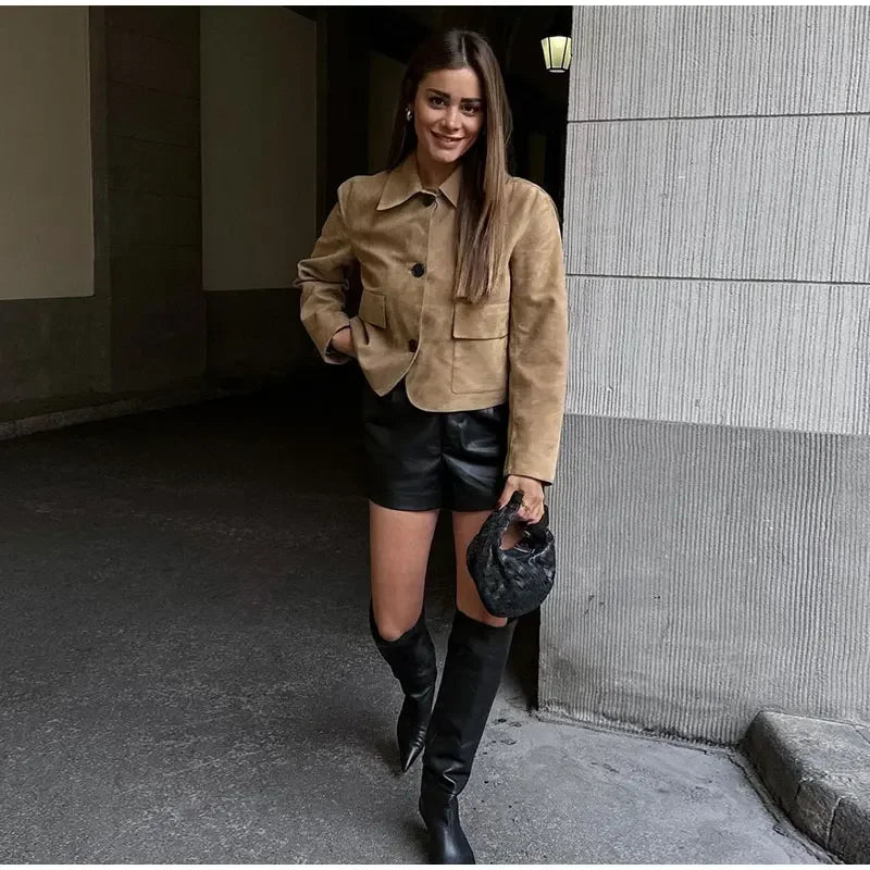 Leather Long Sleeve Cropped Jacket