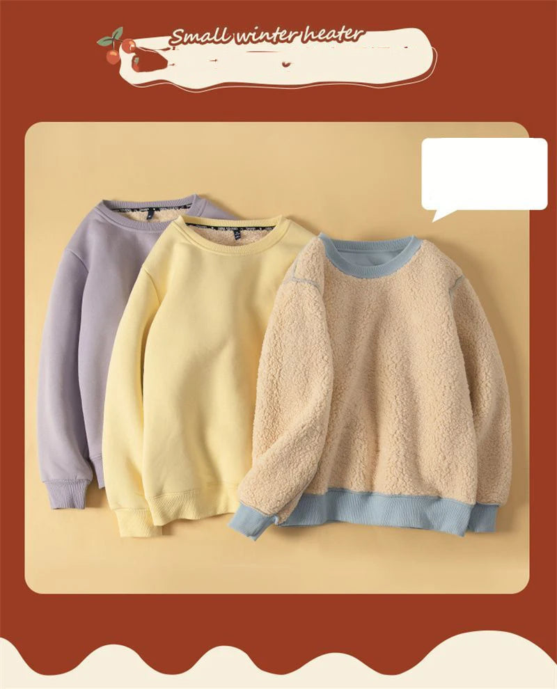 Autumn Winter Women Casual Loose Sweatshirts Lambswool Thicken Thermal Sweatshirts.