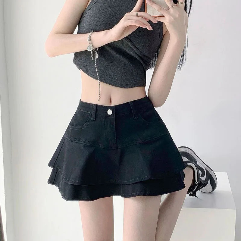 DEEPTOWN Vintage Denim Skirt Shorts Women Summer.