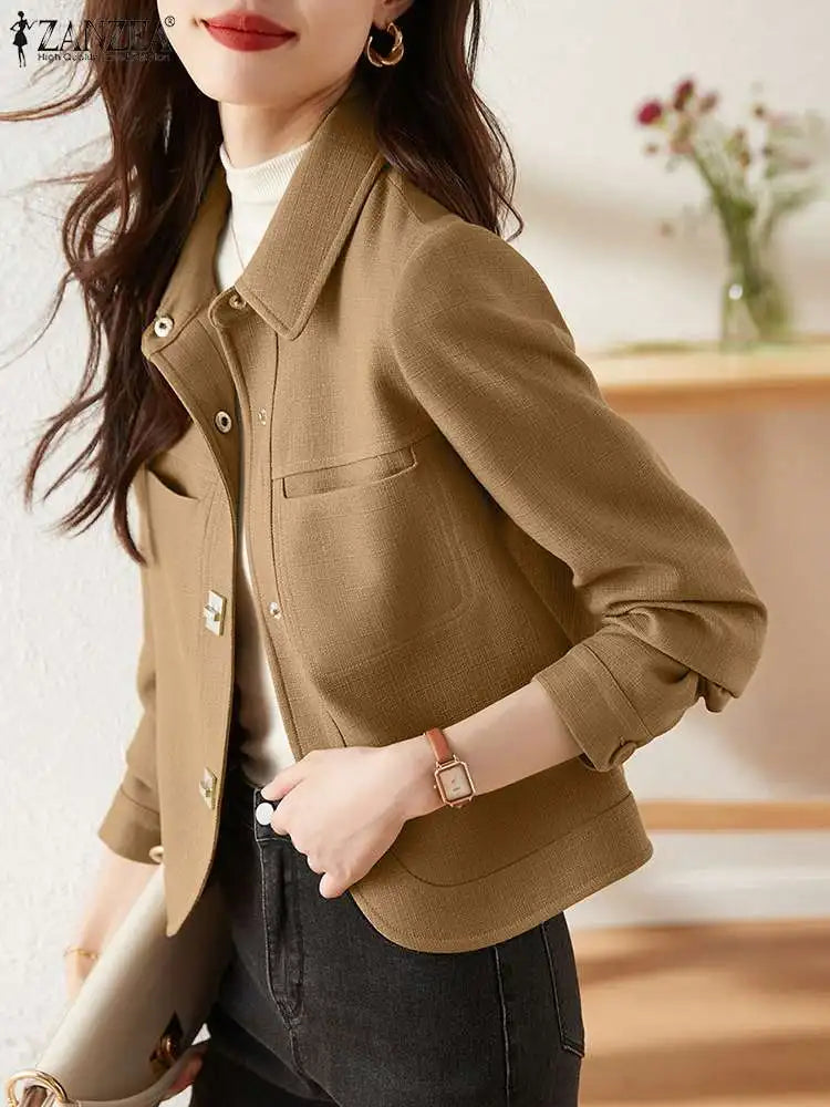 Women's Lapel Long Sleeve Thin Coat Casual Work Outwear