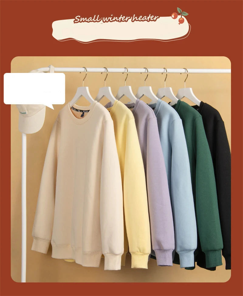 Autumn Winter Women Casual Loose Sweatshirts Lambswool Thicken Thermal Sweatshirts.