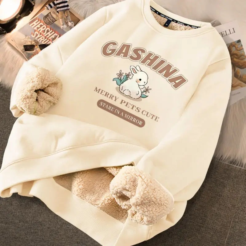 Autumn Winter Women Casual Loose Sweatshirts Lambswool Thicken Thermal Sweatshirts.