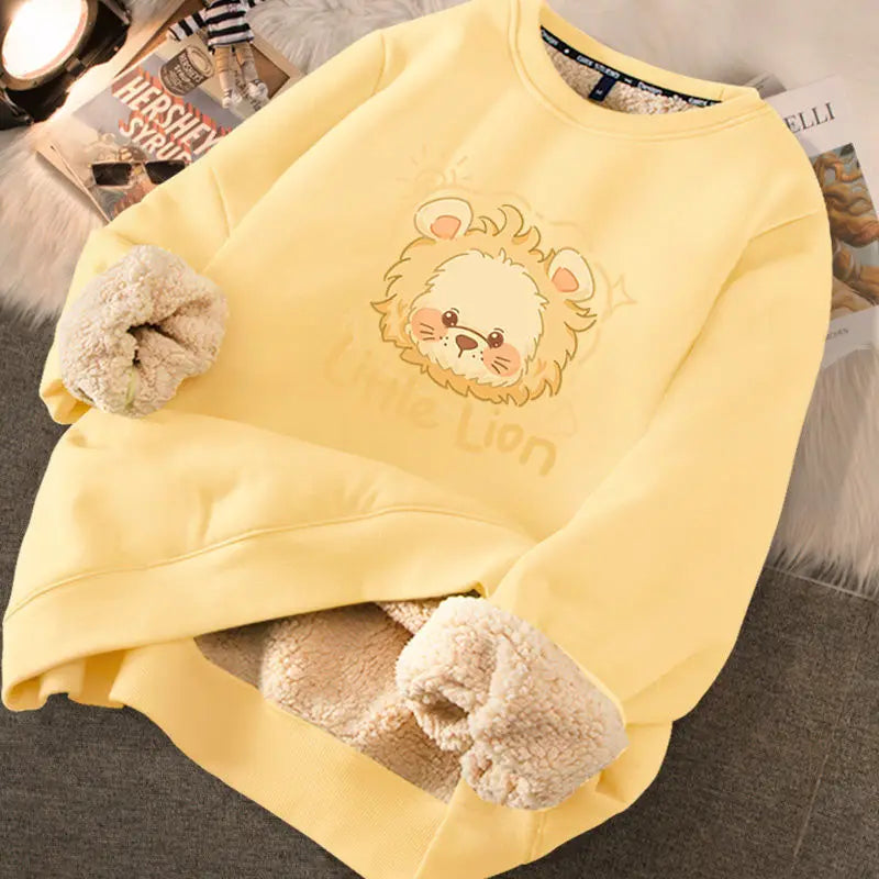 Autumn Winter Women Casual Loose Sweatshirts Lambswool Thicken Thermal Sweatshirts.