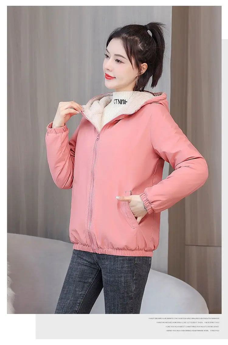 Women's Fleece Coat Winter Warm Thicken Solid Windbreaker