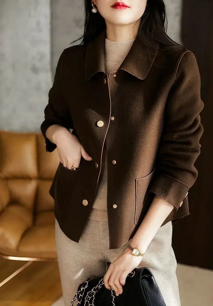 Fashion Elegant Women Coat New Korean Version Simple Solid Color Woolen Coat Temperament Loose Autumn Short Jacket Women 2022