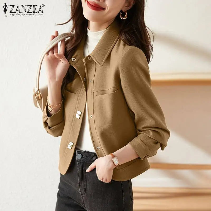 Women's Lapel Long Sleeve Thin Coat Casual Work Outwear