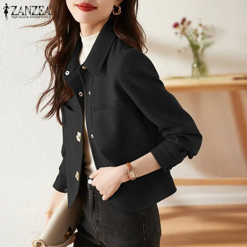 Women's Lapel Long Sleeve Thin Coat Casual Work Outwear