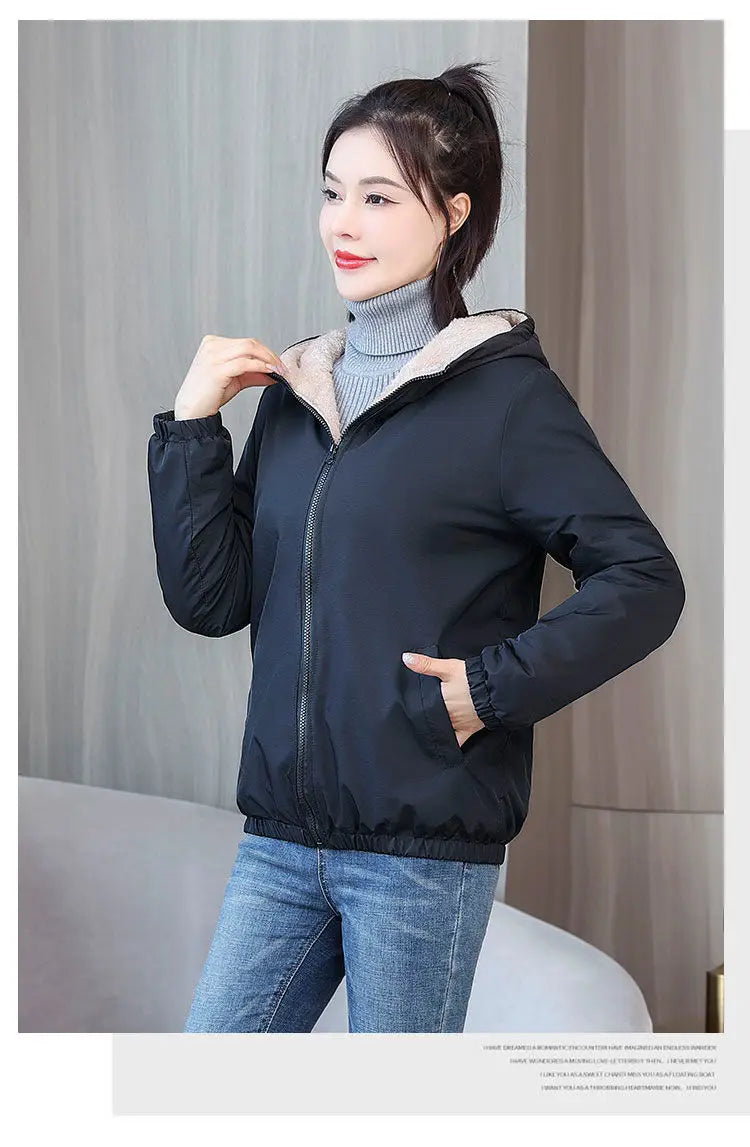 Women's Fleece Coat Winter Warm Thicken Solid Windbreaker