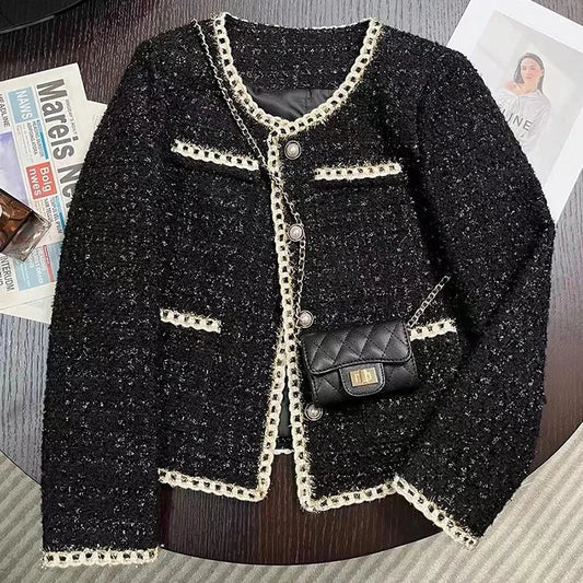 Black Short Jacket Women Temperament Elegant Tweed Jackets for Women