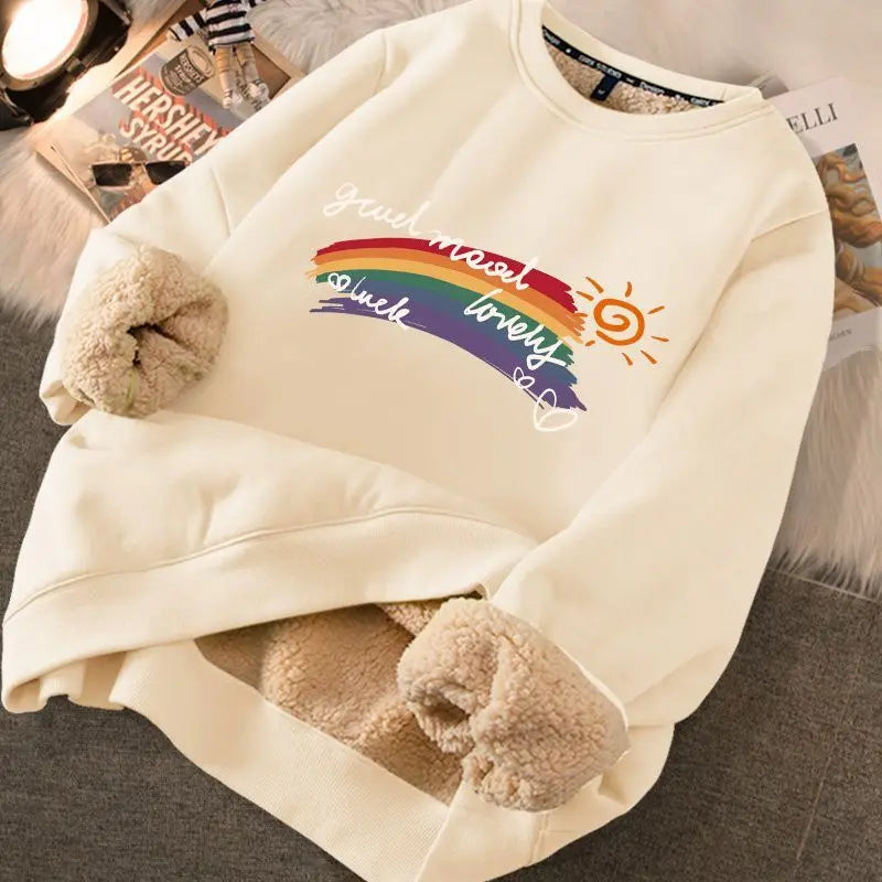 Autumn Winter Women Casual Loose Sweatshirts Lambswool Thicken Thermal Sweatshirts.