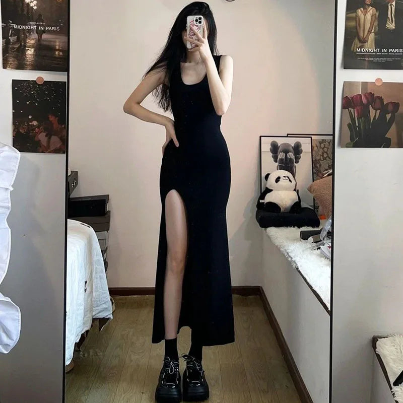 New Black Long Elegant split Women's Dresses.