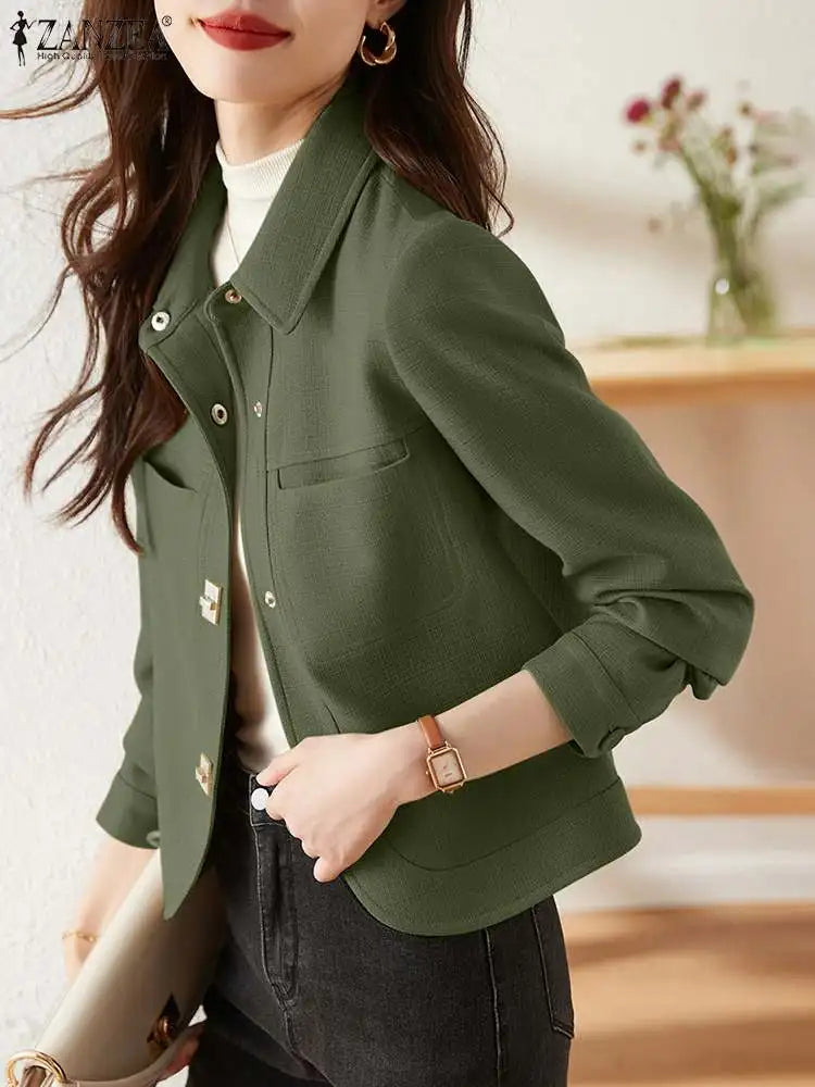 Spring Lapel Neck Long Sleeve Thin Coats Casual Work Jackets Women Outwear