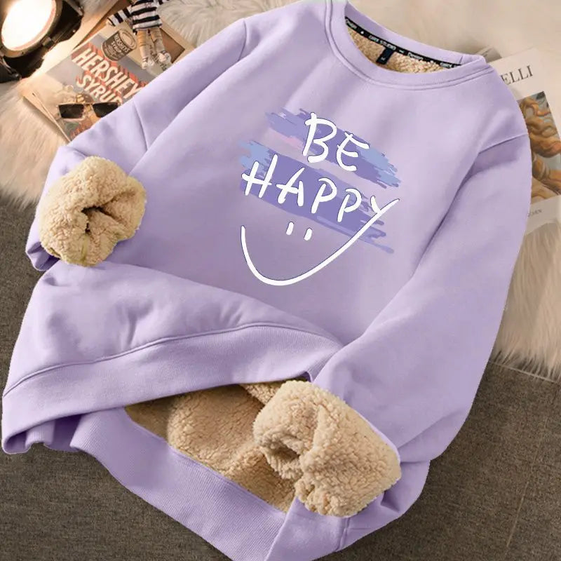 Autumn Winter Women Casual Loose Sweatshirts Lambswool Thicken Thermal Sweatshirts.