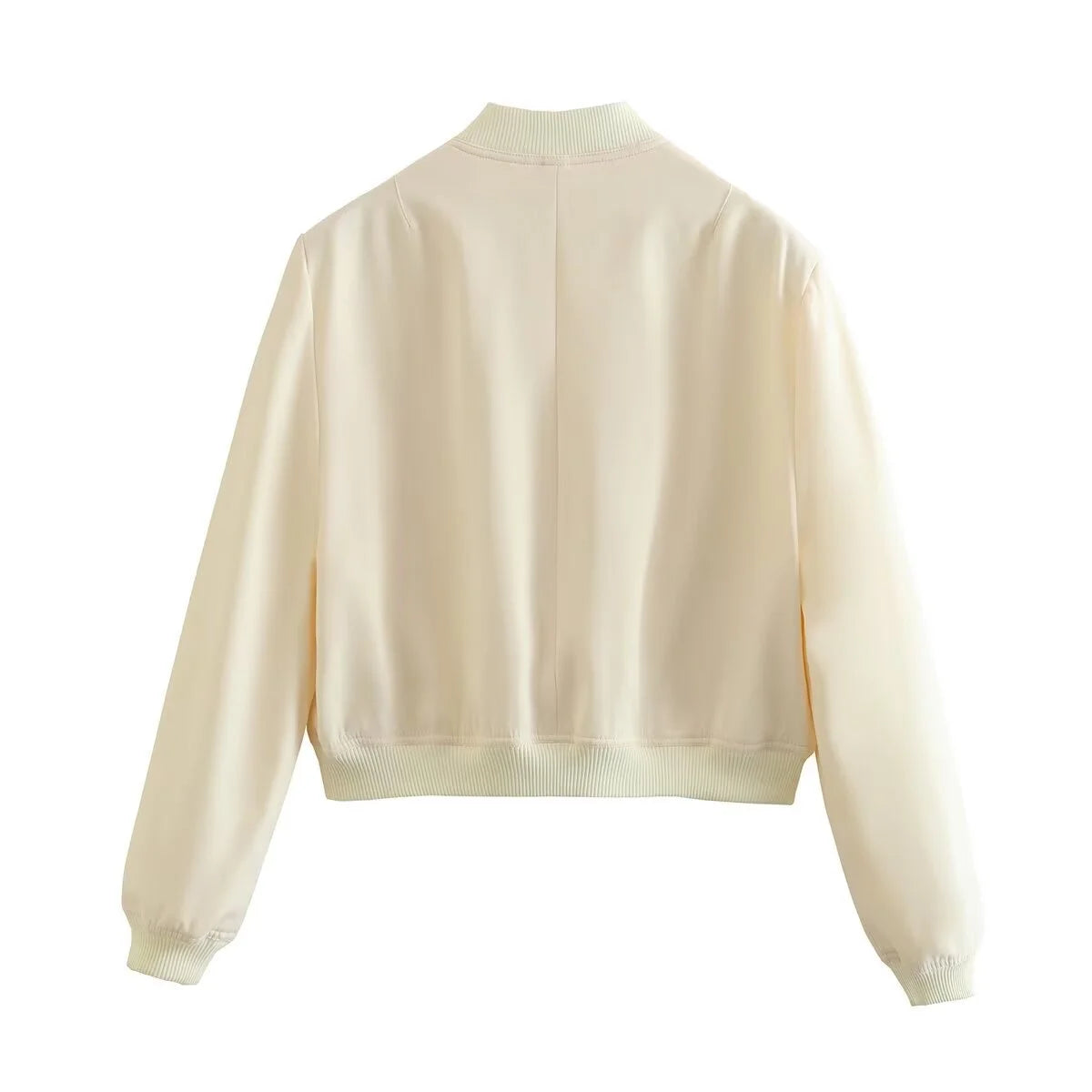 Woman's Bomber Jacket Coat White Autumn Winter Button Cropped Jackets