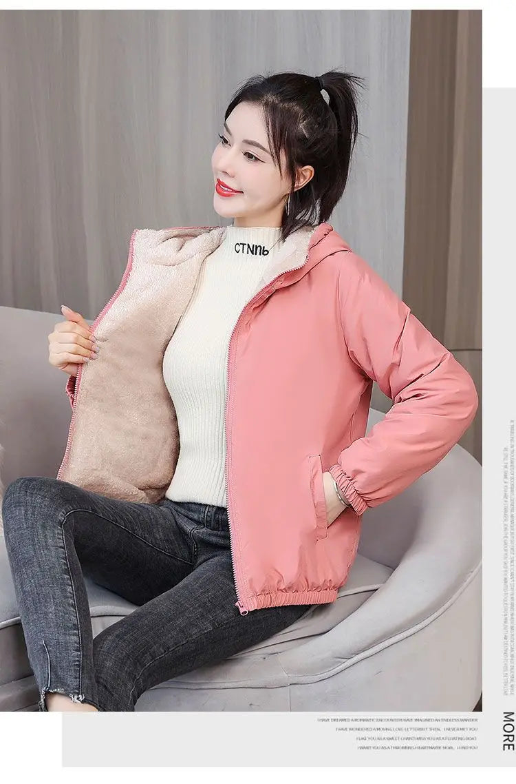 Women's Fleece Coat Winter Warm Thicken Solid Windbreaker