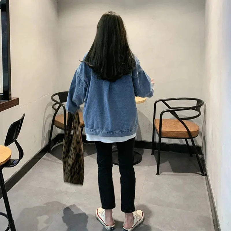 Women's Loose Denim Coat Korean Style Single-Breasted Long Sleeve Jacket