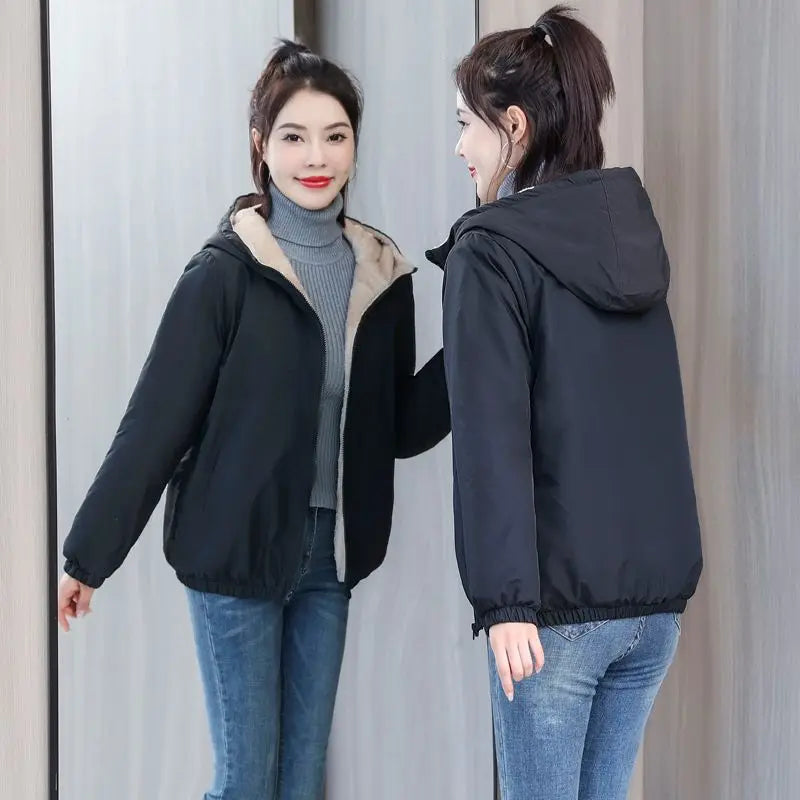 Women's Fleece Coat Winter Warm Thicken Solid Windbreaker