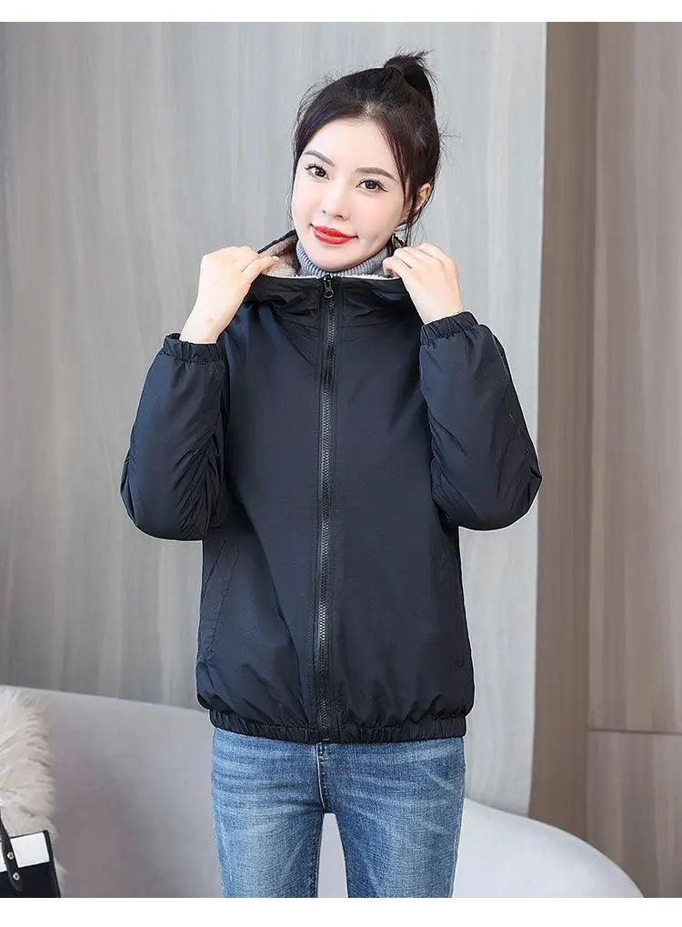 Women's Fleece Coat Winter Warm Thicken Solid Windbreaker