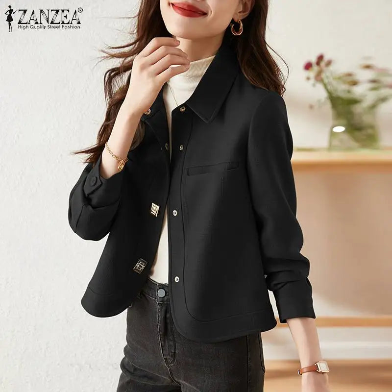 Women's Lapel Long Sleeve Thin Coat Casual Work Outwear