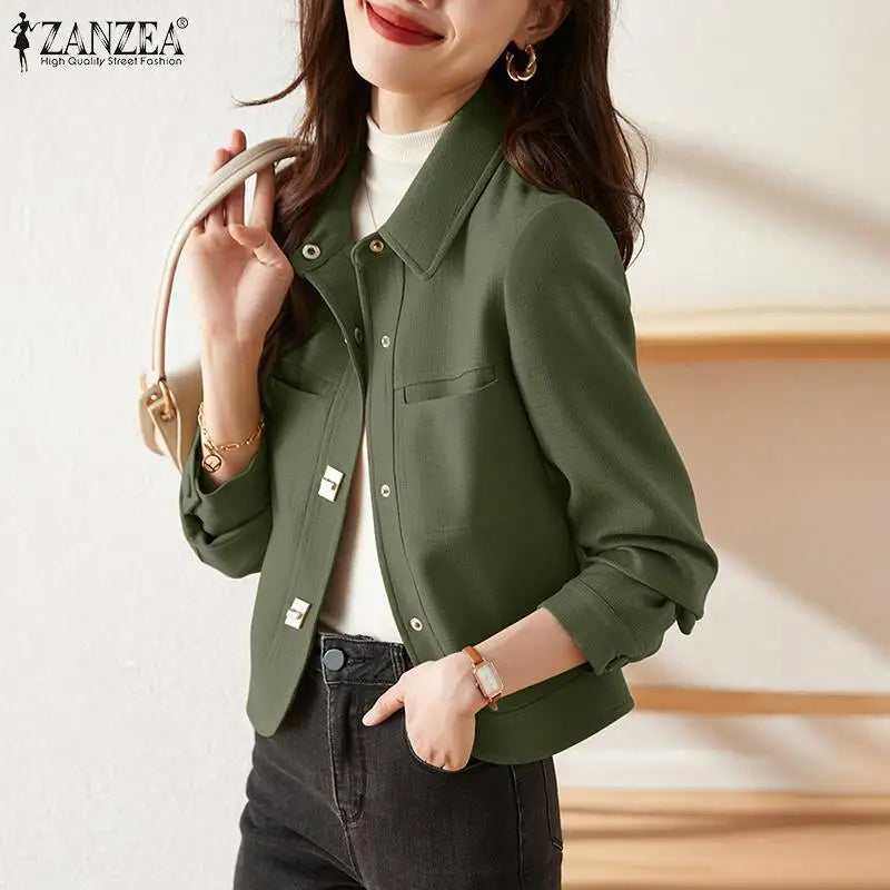 Women's Lapel Long Sleeve Thin Coat Casual Work Outwear