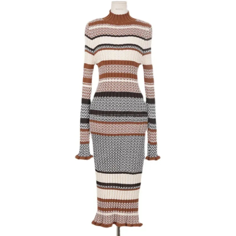 New Long Knitted Block Sweater Dress.