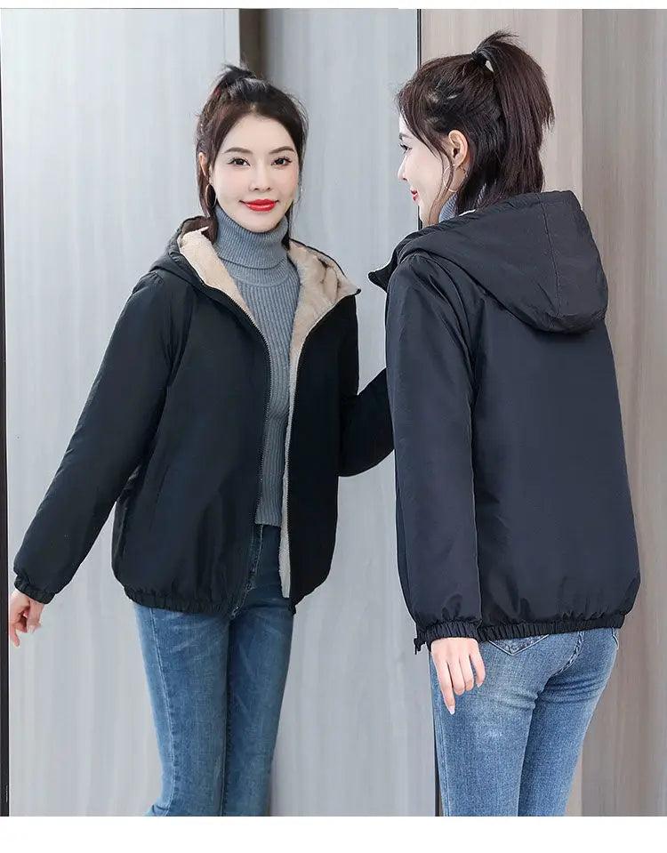 Women's Fleece Coat Winter Warm Thicken Solid Windbreaker