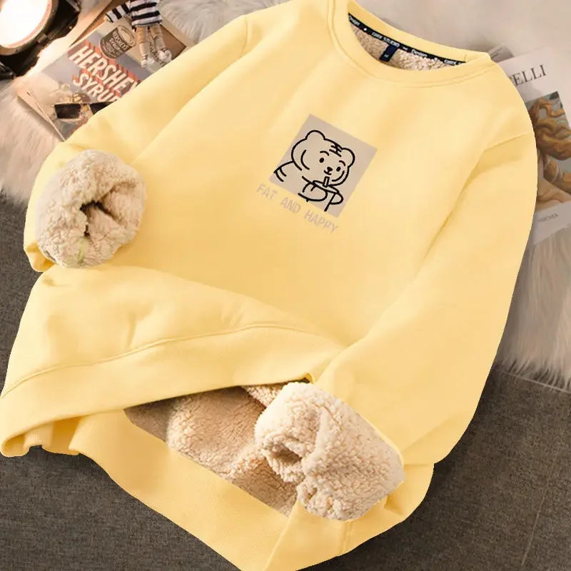 Autumn Winter Women Casual Loose Sweatshirts Lambswool Thicken Thermal Sweatshirts.