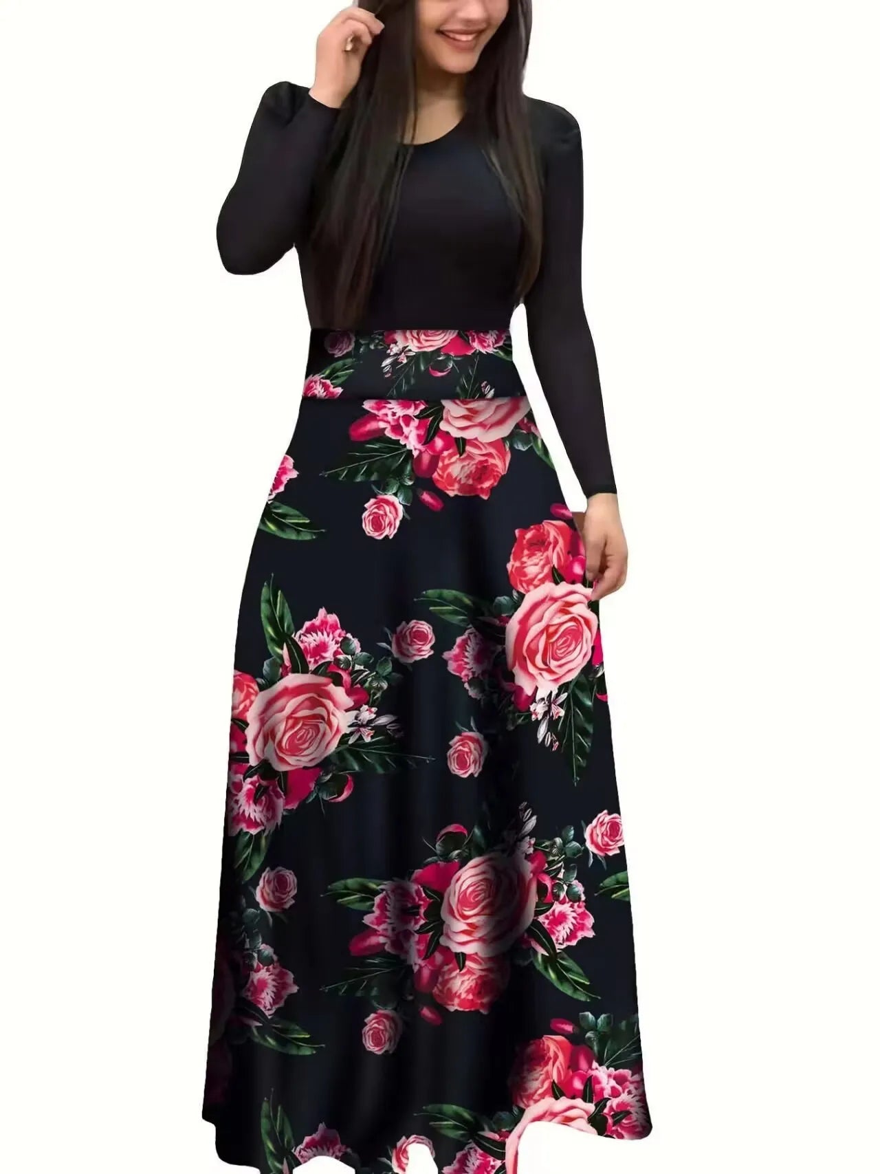 hot selling European and American Autumn flower color matching dresses.