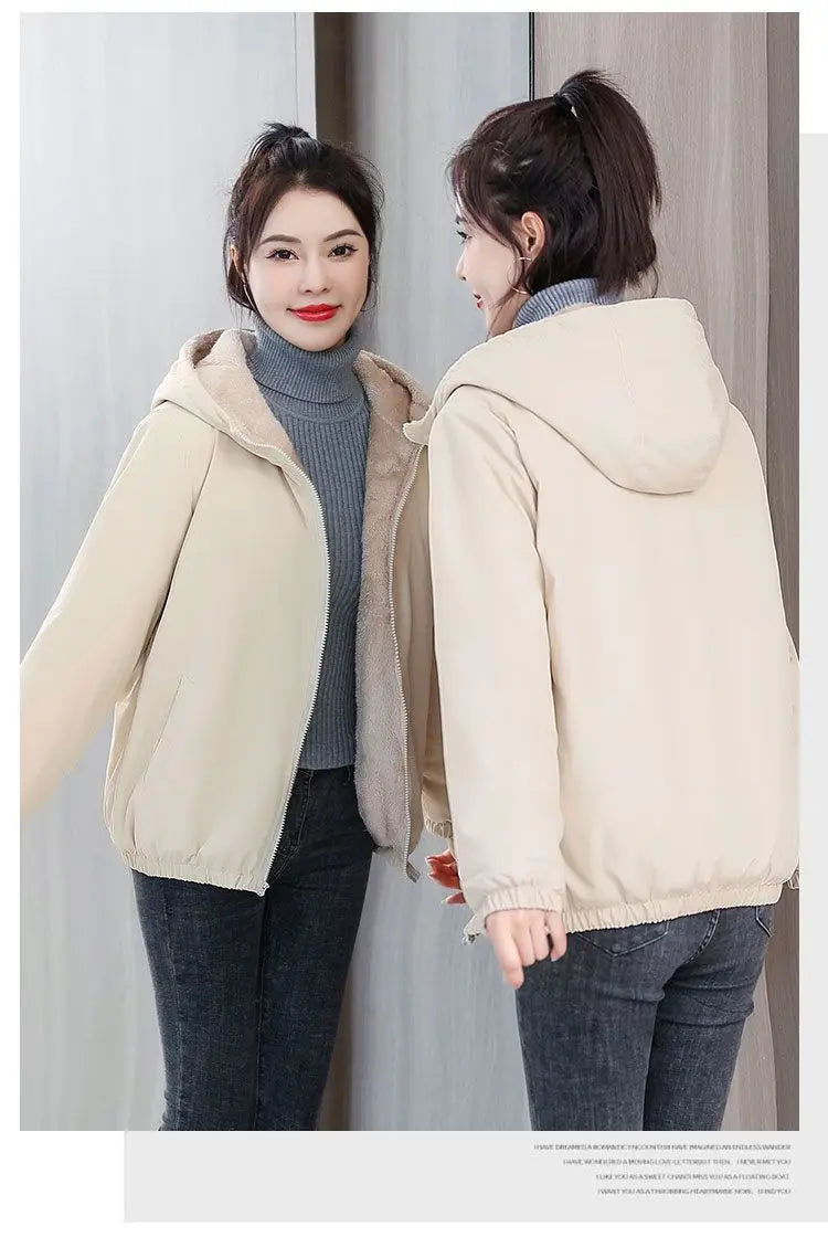 Women's Fleece Coat Winter Warm Thicken Solid Windbreaker