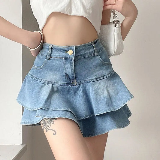 DEEPTOWN Vintage Denim Skirt Shorts Women Summer.