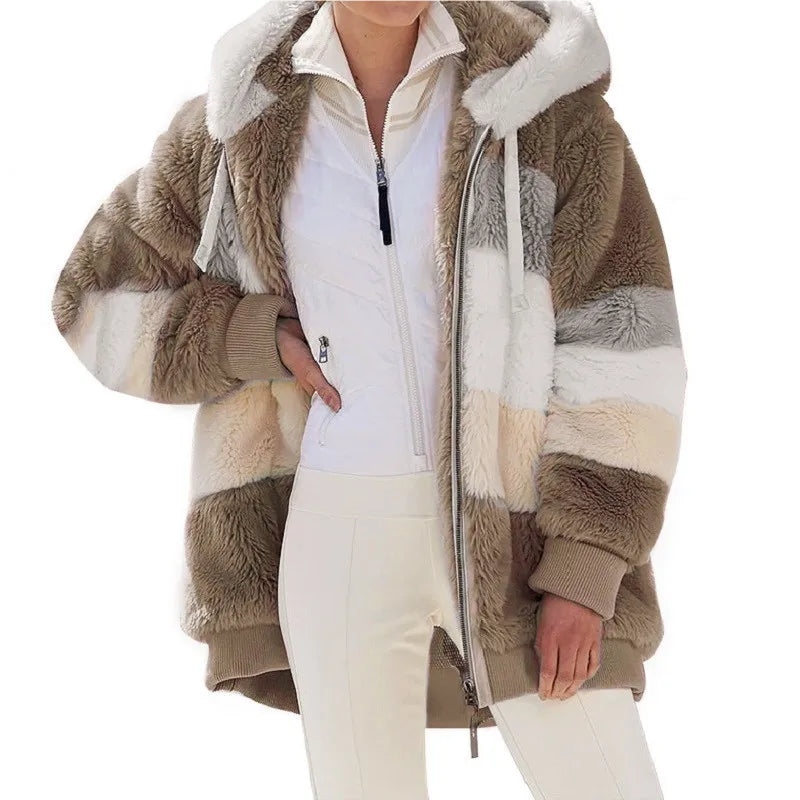 Oversized Jacket for Women  Autumn Winter Warm Plush Pocket Hoodie