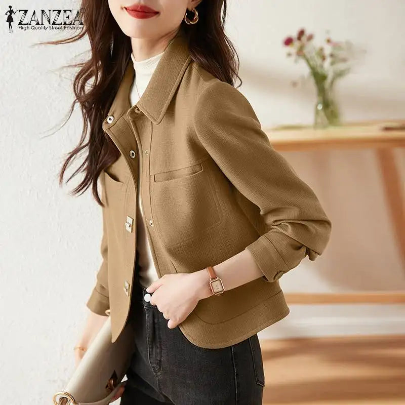 Women's Lapel Long Sleeve Thin Coat Casual Work Outwear