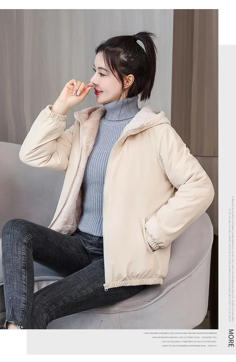 Women's Fleece Coat Winter Warm Thicken Solid Windbreaker