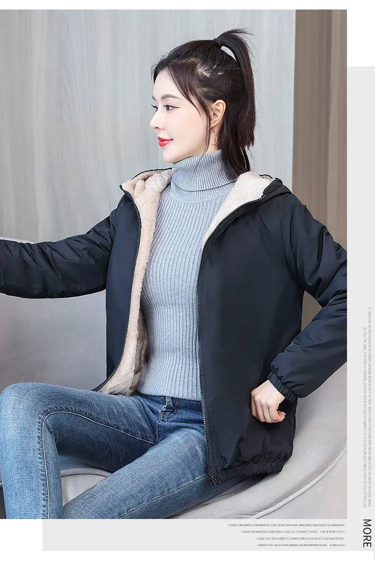 Women's Fleece Coat Winter Warm Thicken Solid Windbreaker