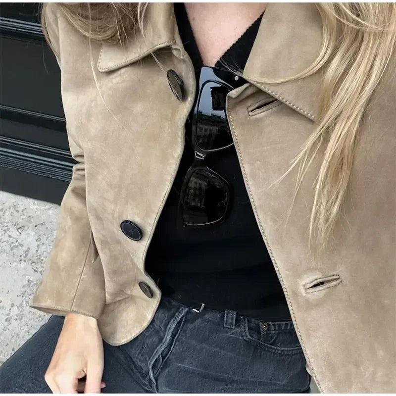 Leather Long Sleeve Cropped Jacket