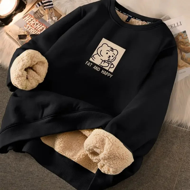 Autumn Winter Women Casual Loose Sweatshirts Lambswool Thicken Thermal Sweatshirts.