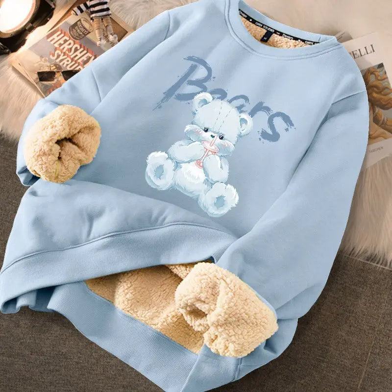 Autumn Winter Women Casual Loose Sweatshirts Lambswool Thicken Thermal Sweatshirts.